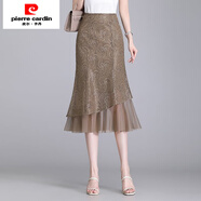 皮爾卡丹（pierre cardin）網(wǎng)紗蕾絲半身裙女春夏秋季2025新款包臀魚(yú)尾裙中長(cháng)款顯瘦一步裙子 咖色 M 建議88-100斤