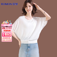 羅蒙（ROMON）桑蠶絲蝙蝠衫短袖t恤女夏季新款時(shí)尚大碼寬松短款冰 絲針織衫上衣 白色 M95-110斤 均碼