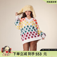 拉拉波波春季新款時(shí)尚撞色波點(diǎn)V領(lǐng)針織衫休閑氣質(zhì)顯瘦毛衣女士LBCD-WSTM43 霓虹色 S