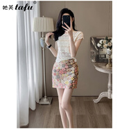 她芙（tafu）品牌女裝小香風(fēng)連衣裙女2025夏季新款時(shí)尚減齡小個(gè)子短裙兩件套裝 短袖+花色短裙 M