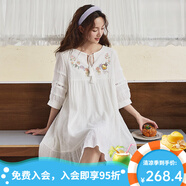 B.Duck小黃鴨短袖連衣裙女2025夏季新款度假風(fēng)鏤空拼接流蘇棉麻連身裙 白色 XS