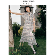 LULUALWAYS我愛(ài)露露25夏季新款優(yōu)雅復古雪紡層疊蛋糕裙設計連衣裙長(cháng)裙禮服女 綠色 S