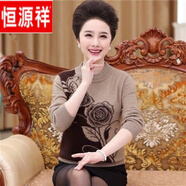 恒源祥羊·毛衫女中年老年秋裝裝毛衣針織衫大尺碼秋冬媽m媽加絨毛衣新 818卡其 春秋單款 2XL l適合105-120斤