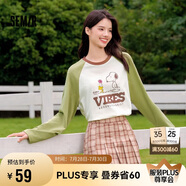 森馬史努比長(zhǎng)袖t恤女中長(zhǎng)款撞色春秋純棉高克重上衣109524101006