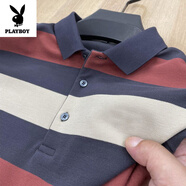 花花公子（PLAYBOY）夏季新款短袖t恤男純棉翻領(lǐng)polo衫條紋休閑商務(wù)體恤衫上衣男 紅色 XL 120-140斤