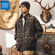 真維斯（Jeanswest）560g重磅民族風(fēng)羊毛衫外套男秋冬款加厚大碼復古提花針織開(kāi)衫毛衣 卡其 【560g重磅】 3XL 適合180-200斤