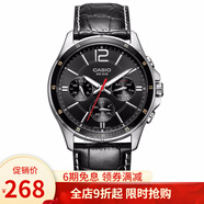 卡西歐（CASIO)男士手表防水 新款指針系列石英表 黑盤皮帶MTP-1374L-1A