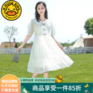 G.DUCKKIDS童裝女童連衣裙夏季2024新款洋氣女大童夏裝學(xué)院風(fēng)純棉兒童裙子潮  白色蝴蝶結(jié)款 170 建議160-170cm14-15歲