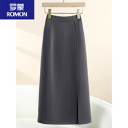 羅蒙薄款西裝半身裙女夏季新款a字裙中長(cháng)款過(guò)膝面試職業(yè)包臀裙子 灰色  前開(kāi)叉 高腰修身顯瘦西裝 S