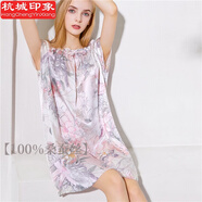 杭城印象100%桑蠶絲睡裙女士夏季大碼寬松短袖薄款性感家居服真絲睡衣女 花舞人間 均碼 （90-168斤）