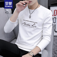 羅蒙（ROMON）2025新款長袖t恤男春秋季圓領(lǐng)純色打底衫潮流內(nèi)襯外穿上衣服體恤 白色S9651 XL
