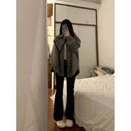T 天啟世紀煙灰色高腰常規顯瘦微喇叭棉彈牛仔布褲女四季通用彈力百搭顯高拖 黑色 高質(zhì)量版 S 建議 90-100斤