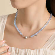 沐歡莼海藍寶項鏈女款藍色天然水晶串珠鎖骨鏈純銀小水滴設計感短款珠鏈 項鏈長(cháng)度可定制