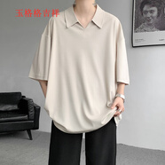 玉格格吉祥（YGGJX）v領(lǐng)短袖Polo衫男士超大碼胖子戶外休閑寬松涼感半袖翻領(lǐng)T恤男 淺卡其 M