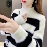 恒源祥（HYX）2025秋冬新款學(xué)生毛衣女加絨加厚水貂絨條紋打底衫學(xué)院風(fēng)寬松內搭 白色 雙貼牌條紋 S