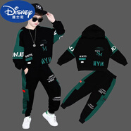 迪士尼（Disney）兒童春秋2025新款童裝男童T恤連帽運動(dòng)衫9男孩衣服長(cháng)袖帥氣套裝時(shí) 黑綠 110 適合身高1.05米左右