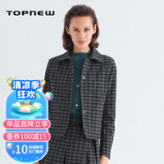 銅牛旗下品牌TOPNEW【商場同款】 格紋翻領(lǐng)開襟短款女外套 黑白印象(黑白) L (170/95)