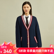 哥弟真的好（GIRDEAR）女裝字母提花寬松粗棒厚純羊毛針織開衫女A400550 藏藍(lán) M (3碼)