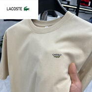 LACOSTE男士T恤圓領(lǐng)短袖棉闊版落肩半袖體恤加肥加大男 米杏 M 建議100-130斤