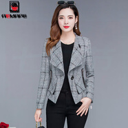 AEMAPE短款外套女2025春秋新款小西裝小個(gè)子洋氣顯瘦薄款西服WH 灰格 3XL (130斤-140斤)