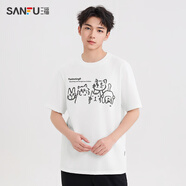 三福（SANFU）2025夏季男士貓咪印花短袖T恤休閑 精白 M