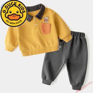 G.DUCKKIDS寶寶套裝男童春裝休閑兩件裝兒童長(zhǎng)袖衣服嬰兒春秋POLO領(lǐng)衛(wèi)衣褲子 黃衣配灰褲 80 cm