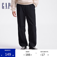 GAP男裝秋季款純色松緊壓褶工裝長(zhǎng)褲寬松街潮休閑褲619684