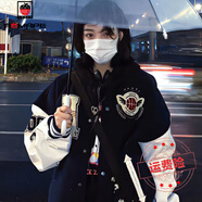 AEMAPE外套女2025新款秋冬季女裝韓版美式刺繡棒球服時尚 藏藍色主圖款  M _建議95-105斤