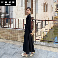 夏季長款連衣裙到腳踝學生仙氣長裙175超高個子女裝170氣質拖地裙超仙 黑色 XL