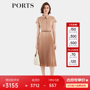PORTS寶姿女裝春夏新款通勤襯衫領(lǐng)拼接百褶收腰短袖中長連衣裙 珍珠粉-1 XL (10)