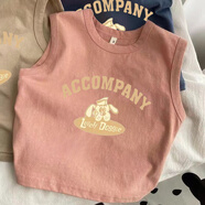 潮夢(mèng)城店鋪兒童無(wú)袖T恤夏季男女童小背心男童寶寶可愛(ài)卡通印花韓版上衣T 粉色ACC字母狗 均碼 隨機衣服一件