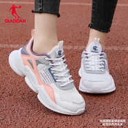 喬丹QIAODAN運動鞋秋季女鞋皮面跑步鞋休閑鞋老爹鞋子學生R 喬丹白/熱粉色10322A 38