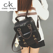 casa-kupsCK真皮雙肩包2025新款女包包復古英倫女韓版簡(jiǎn)約百搭學(xué)生書(shū)包pu校 黑色-款式二+掛飾