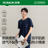 羅蒙情侶睡衣男夏季純棉短袖短褲韓版簡(jiǎn)約套頭可外穿薄款家居服套裝