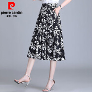 皮爾卡丹（pierre cardin）中長款印花雪紡裙女夏季薄款半身裙子2025新款高腰口袋百褶a字裙 花色1 2XL (175)