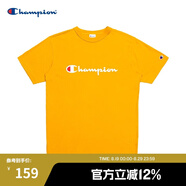 Champion夏季經(jīng)典款印花草寫LOGO圓領(lǐng)休閑運(yùn)動T恤無性別冠軍短袖男女情侶 黃色(偏?。?L