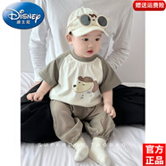 迪士尼（Disney）嬰兒套裝夏季薄款超萌可愛(ài)T恤上衣寶寶夏裝防蚊褲兩件套洋氣周歲 小狗短袖+灰綠色防蚊褲兩件套 90 尺碼1~2歲【 80-90cm】
