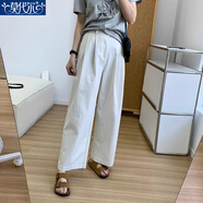 莫代爾高腰直筒工裝闊腿褲2025夏季新款設(shè)計(jì)感時(shí)尚簡約寬松顯瘦透氣長褲 煙灰白 S