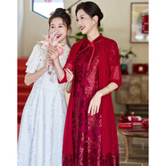 帕絲特【婚慶禮服】夏季喜婆婆兩件套外套+內(nèi)搭旗袍喜媽媽結(jié)婚紅色 2XL