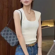 艾莉琦包郵薄款真冰絲涼感正肩背心無袖上衣女套頭修身2024夏季針 白杏 S