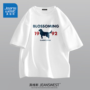 真維斯短袖t恤男夏季ins風(fēng)韓版休閑情侶百搭半袖體恤衫潮流寬松上衣服男 【純棉】白色(藏青紋狗) L /175(體重120-140斤左右)
