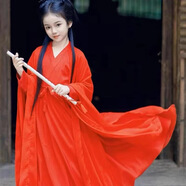樂僖貝俫漢服女童仙氣連衣裙古風(fēng)廣袖流仙裙2025 紅色女+配飾+笛子 均碼 140
