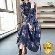 夏典素訂女王春季復(fù)古棉麻顯瘦文藝長(zhǎng)袖連衣裙時(shí)尚高腰氣質(zhì)高貴連衣裙新款 藍(lán)色 L (建議115-130)