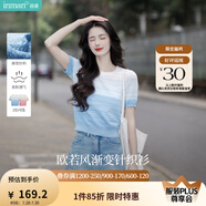 茵曼丁達爾漸變色圓領針織衫短袖T恤女裝2025年夏季新款上衣 藍白條（優(yōu)先發(fā)貨）【好評返現(xiàn)】 L