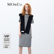 MO&Co.連帽披肩MC刺繡黑白條紋連衣裙兩件套氣質(zhì)設(shè)計感裙子女摩安珂 黑白條色-第1批 XS 155