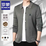 羅蒙（ROMON）男士春秋針織開(kāi)衫外套翻領(lǐng)商務(wù)休閑長(cháng)袖毛衣薄款夾克爸爸男士開(kāi)衫 灰色 XL 175【建議135-150斤】