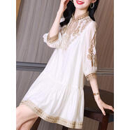 小紅書(shū)同款2025年新款春季茶歇法式復古大碼胖mm顯瘦鏤空雪紡刺繡 M85-100