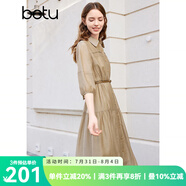 百圖betu女裝春季新款連衣裙復(fù)古寬松法式收腰顯瘦連衣裙2402T84 卡其色 M
