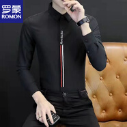 羅蒙（ROMON）男士長(cháng)袖襯衫2025新款輕熟風(fēng)痞帥刺繡修身免燙襯衣男款感 2695長(cháng)袖襯衫黑色 M (建議85-105斤)