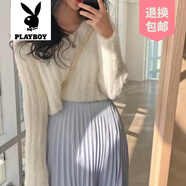 花花公子（PLAYBOY）品牌韓國仿貂V領(lǐng)短款針織套頭衫女2025秋季新款溫柔內(nèi)搭毛衣 白色 均碼
